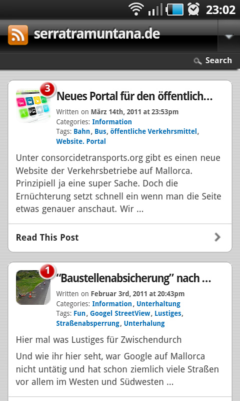 Serratramuntana.de in der Mobil-Ansicht
