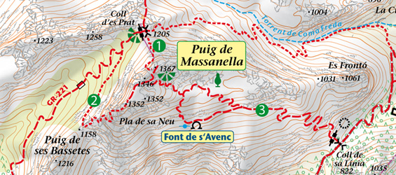 Drei Wege führen auf den Massanella - Karte
